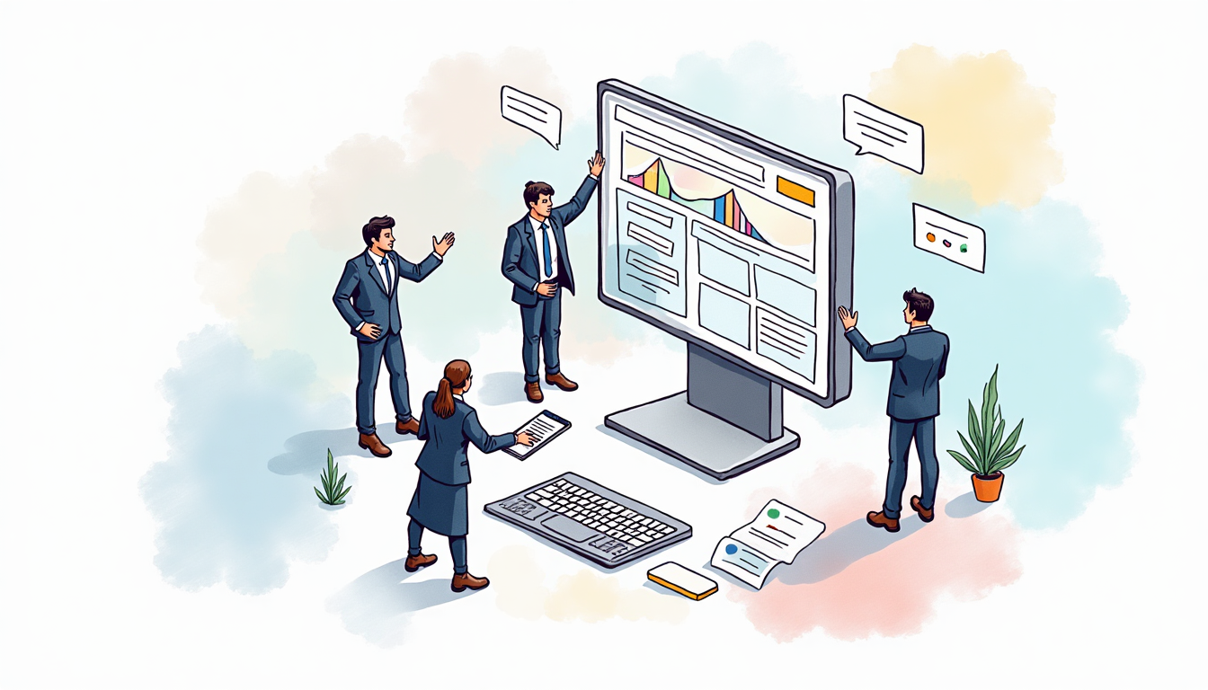 Ilustrație cu procesul de crearea unui site web de succes, cu elemente de design și codare.