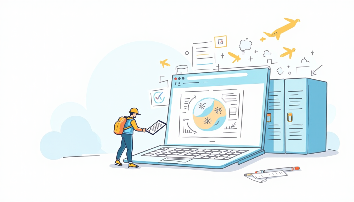 Ilustrație cu elemente de realizare site profesional și design web